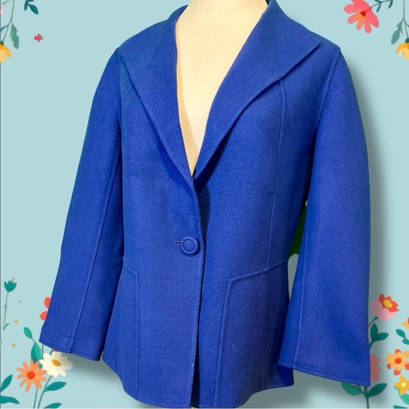 NWT Talbots Royal Blue 100% Wool Single Button Patch Pocket Blazer / Jacket 10 - Picture 4 of 13